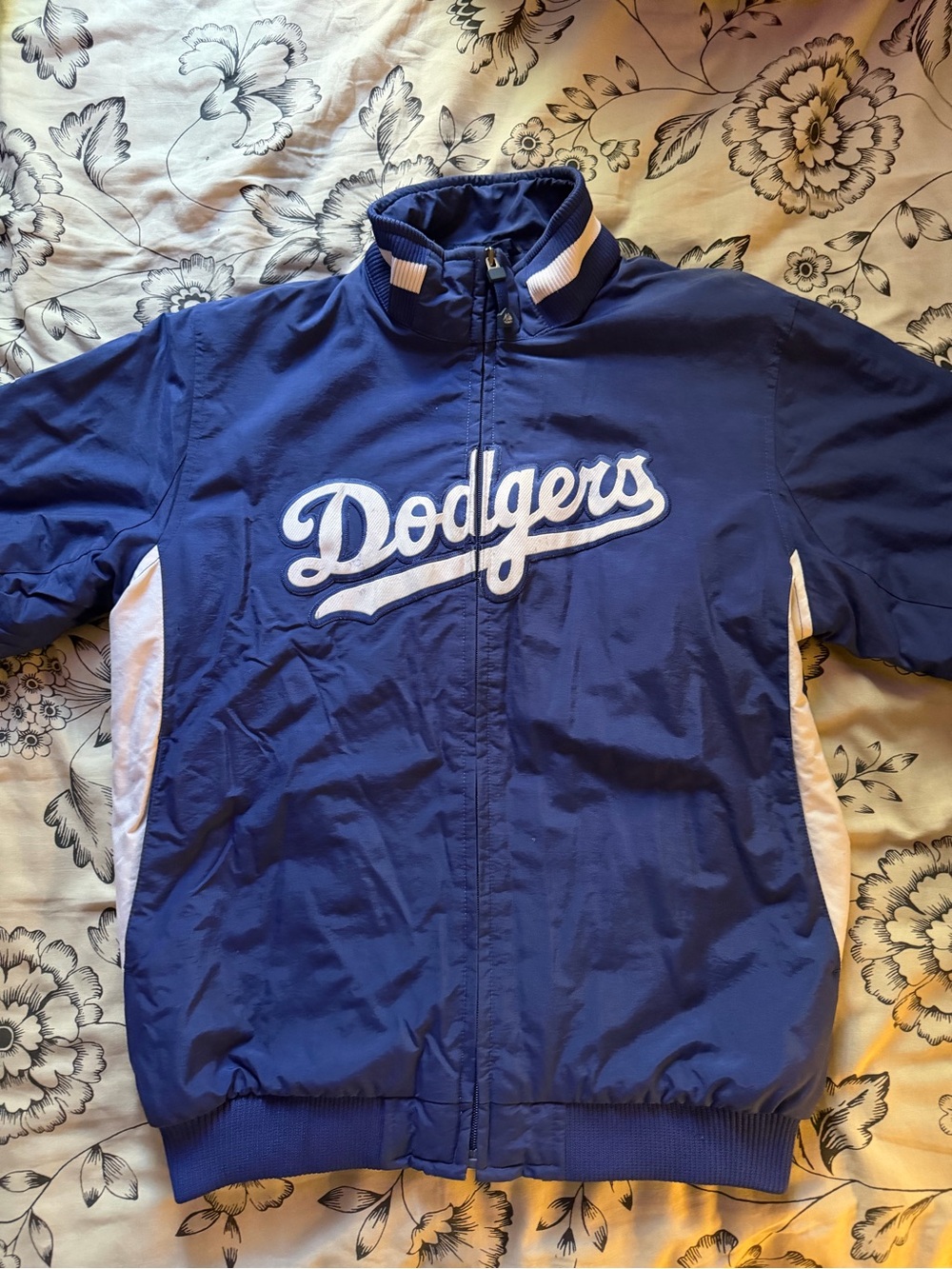 Majestic Dodgers Blue Zip-Front Bomber Jacket with White Accents